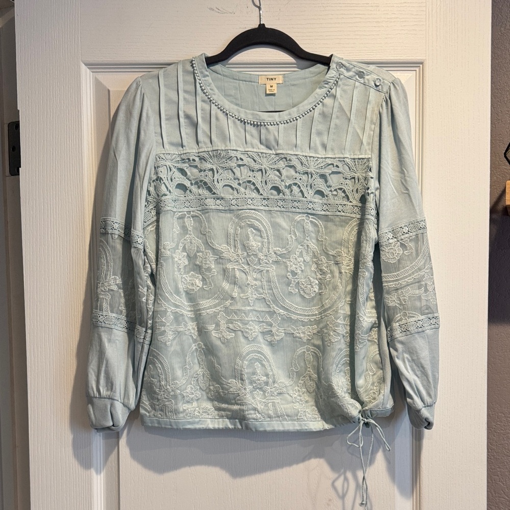 Elegant Lace Embroidered Blouse - Light Blue